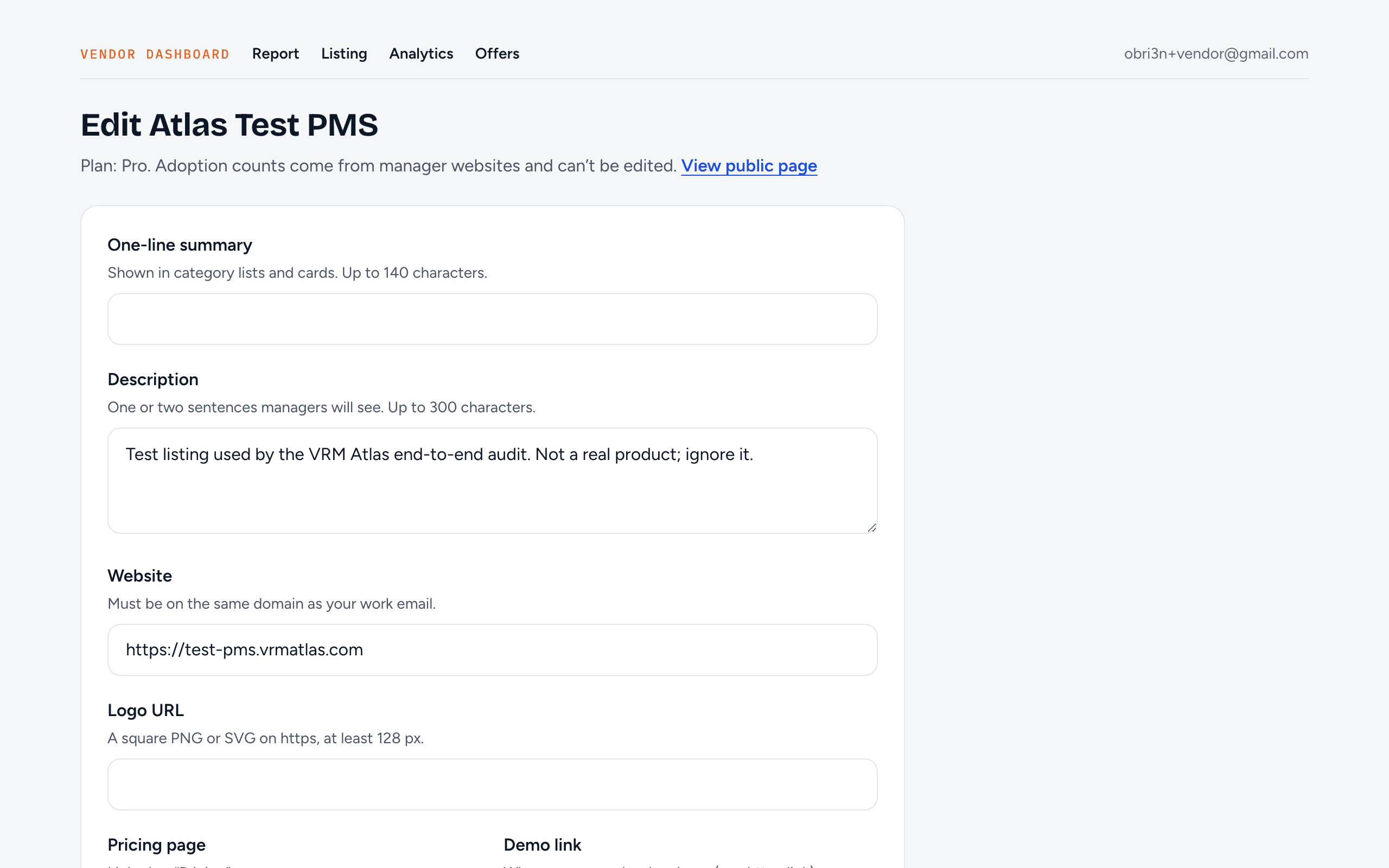 Edit the listing managers see: description, logo, affiliate link, category.